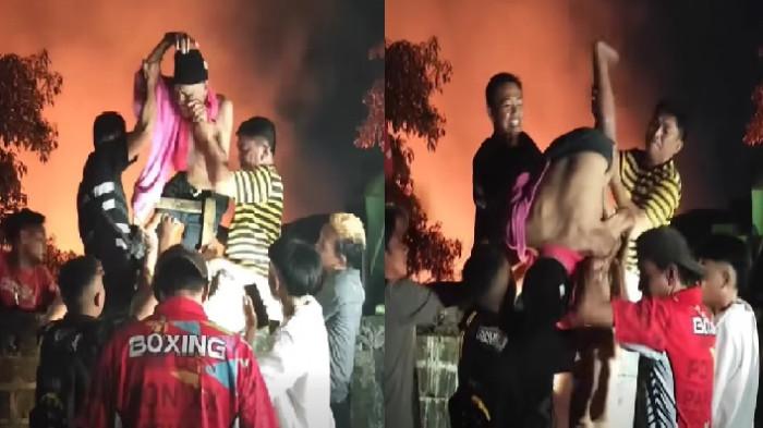 KEBAKARAN - Kolase foto warga bahu membahu menolong penghuni panti jompo saat Panti Werdha Damai Manado, Sulawesi Utara terbakar pada Minggu (28/12/2025).