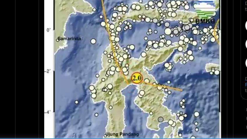 BMKG Melaporkan Adanya Gempa Bumi di Luwu Timur Sulawesi Selatan, Kamis 7 Mei 2026.