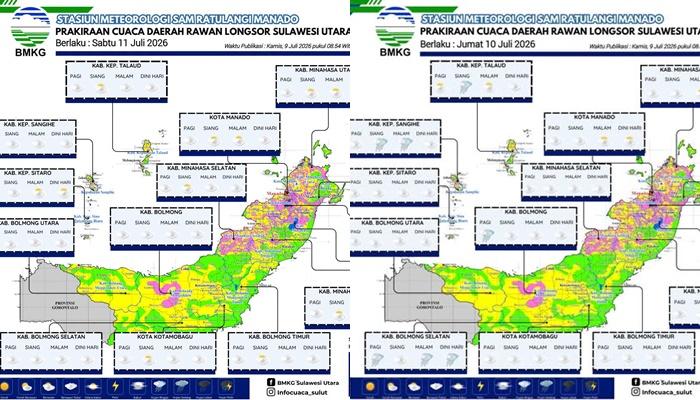 BMKG Keluarkan Prakiraan Cuaca Daerah Rawan Longsor Sulut untuk 10-11 Juli 2026, Mayoritas Berawan - Tribunmanado.co.id