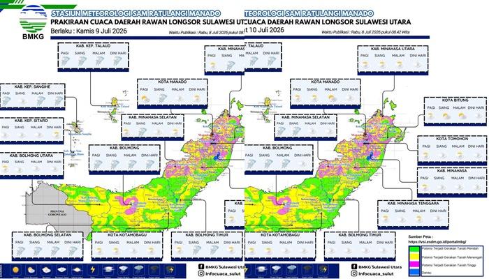 Info BMKG: Sejumlah Daerah Rawan Longsor di Sulut Berpotensi Diguyur Hujan pada 9-10 Juli 2026 - Tribunmanado.co.id