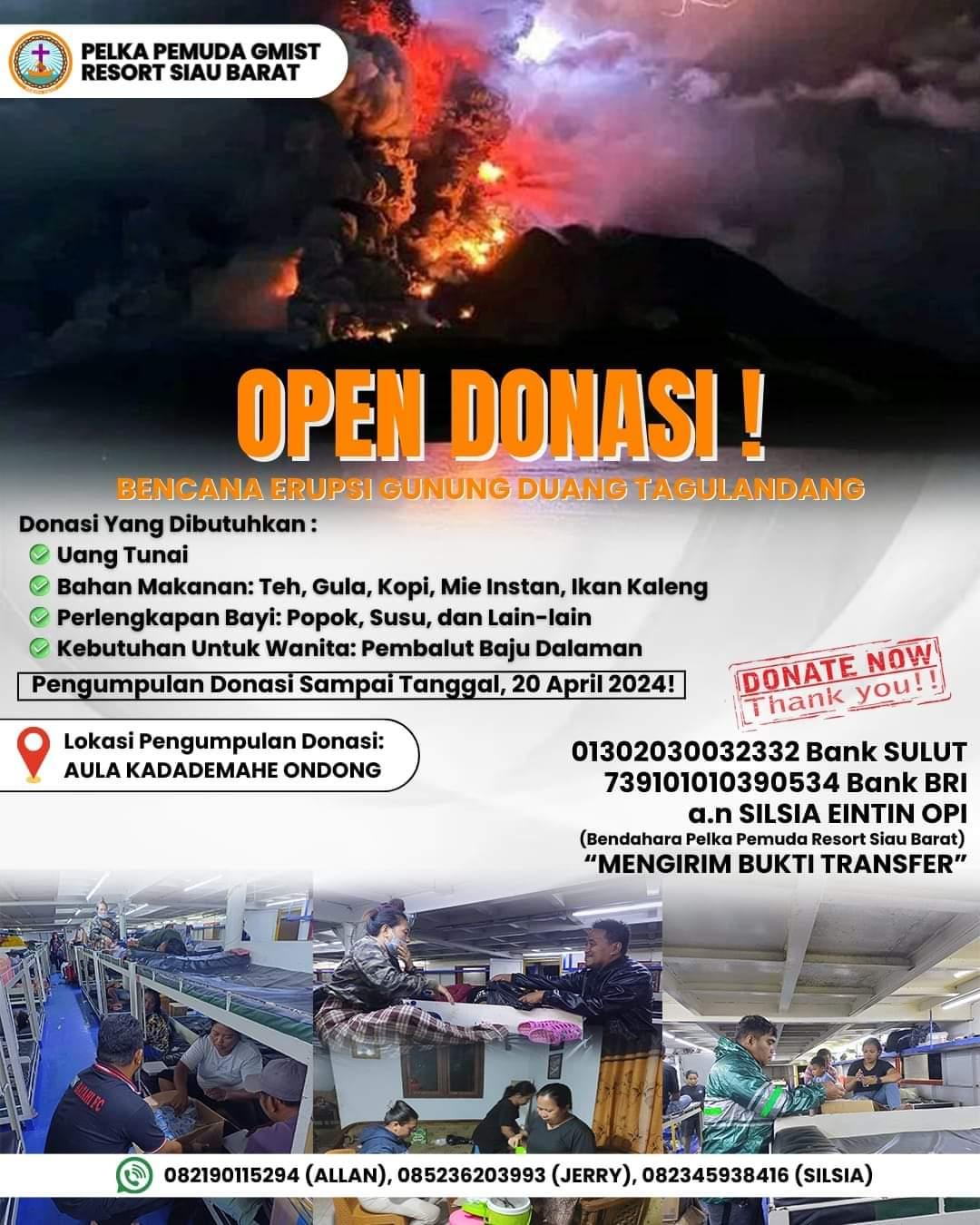 Pemuda GMIST Resort Siau Barat Membuka Donasi untuk Korban Erupsi Gunung Ruang di Sulawesi Utara