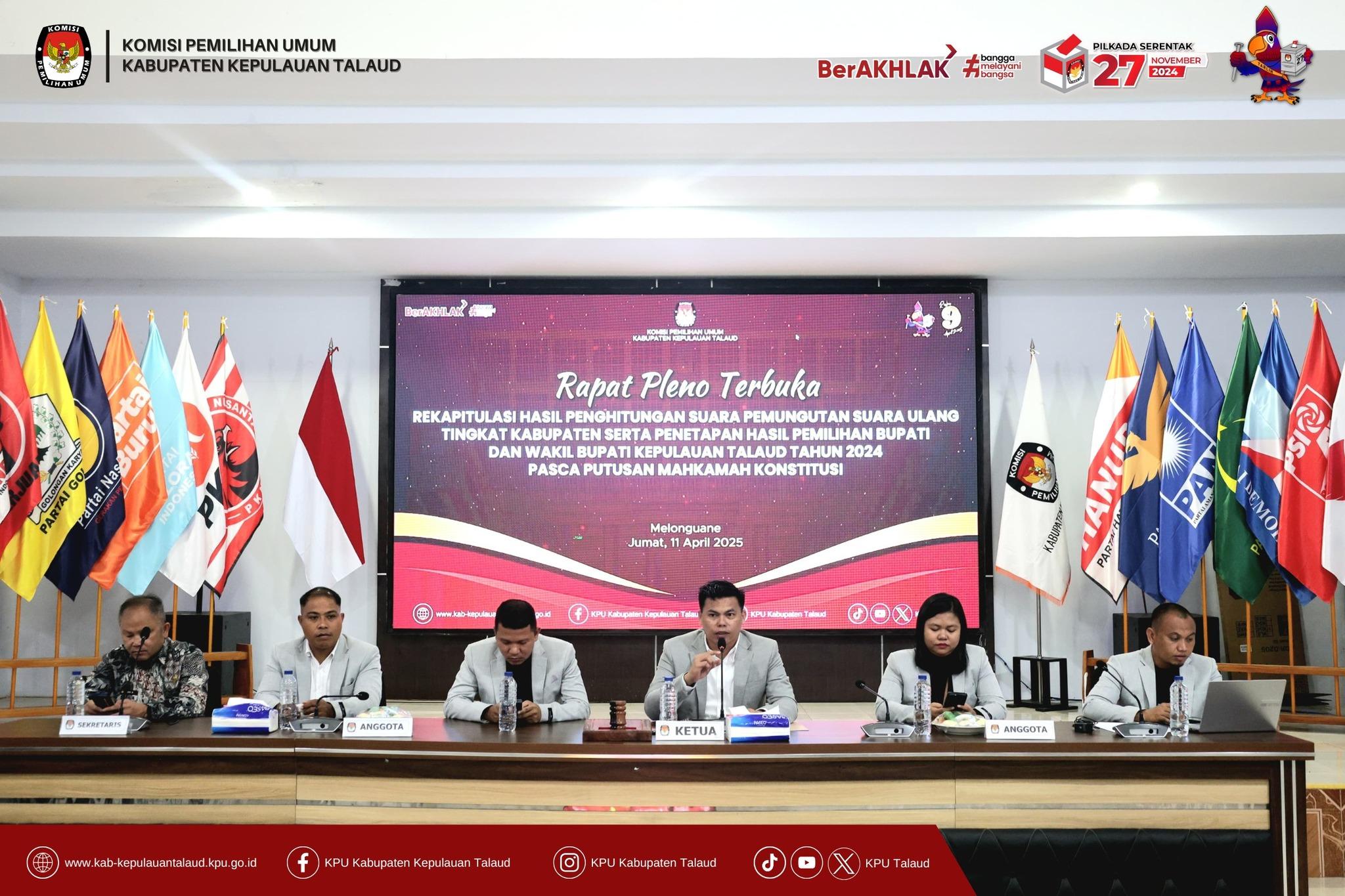 Hasil Lengkap Perolehan Suara Pilkada Serentak Talaud di 18 Kecamatan Usai PSU, Selisih 734 Suara