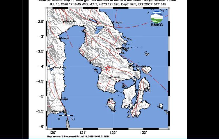 Kolaka Timur Sulawesi Tenggara Diguncang Gempa Magnitudo 1,7, Jumat 10 Juli 2026 - Tribunmanado.co.id