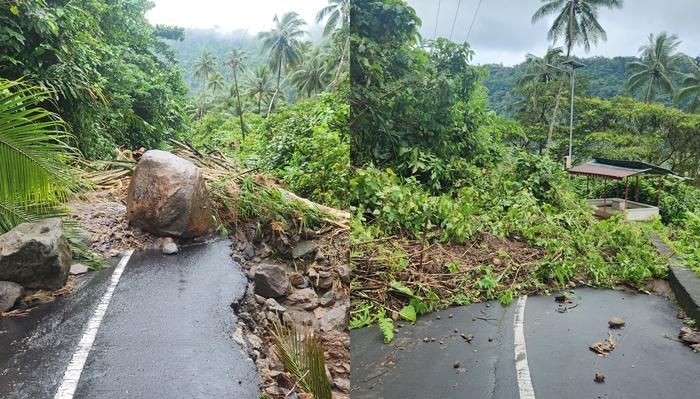 Akses Jalan di Desa Lumbo Tagulandang Utara Sitaro Sulawesi Utara Tertutup Longsor