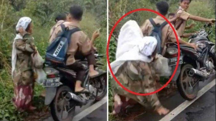 Viral Video Kelompok Pelajar Bermotor dan Berseragam Pramuka Tendang Nenek, Sudah Diamankan