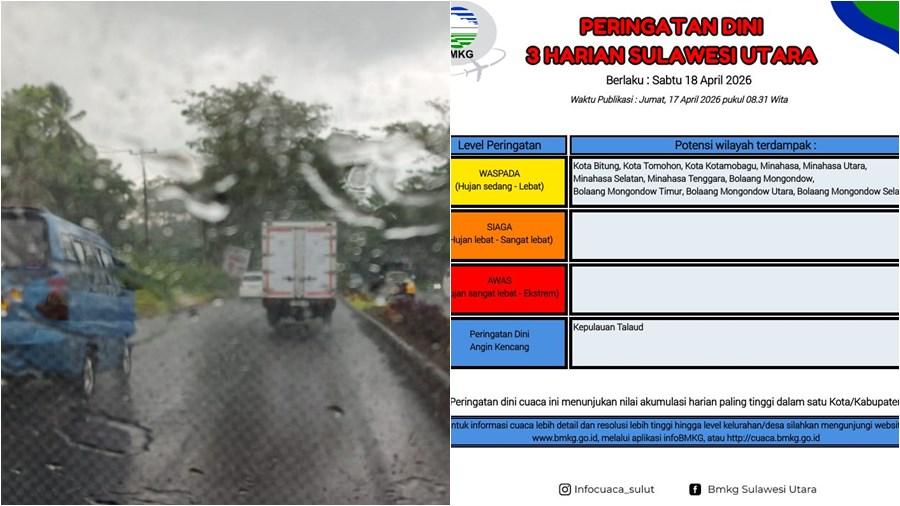Info BMKG Sulut Cuaca Besok Sabtu 18 April 2026, Waspada Potensi Hujan Lebat dan Angin Kencang