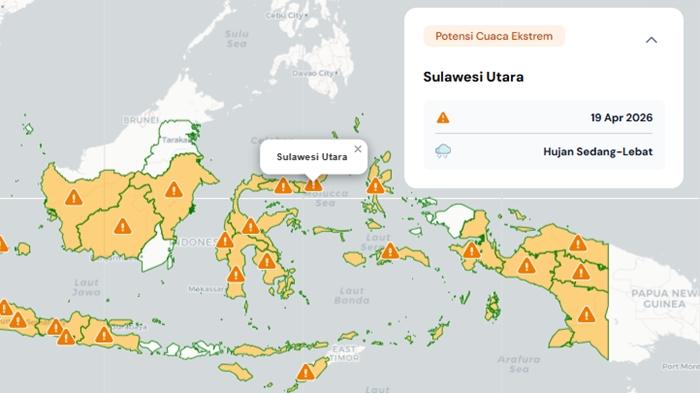 Peringatan Dini Besok Minggu 19 April 2026, Info BMKG Waspada Hujan Sangat Lebat dan Angin Kencang