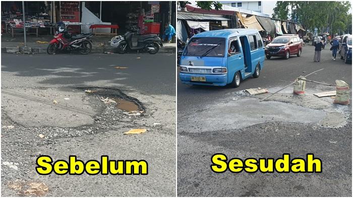 Lubang Jalan di Pasar 45 Manado Akhirnya Ditambal, Warga Apresiasi, Ini Potretnya