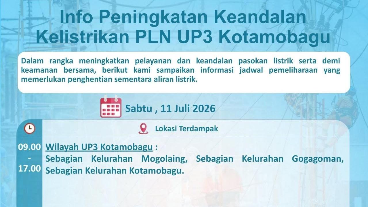Info PLN Mati Lampu di Sulut, Ini Lokasi Terdampak Pemeliharaan Kelistrikan, Sabtu 11 Juli 2026 - Tribunmanado.co.id