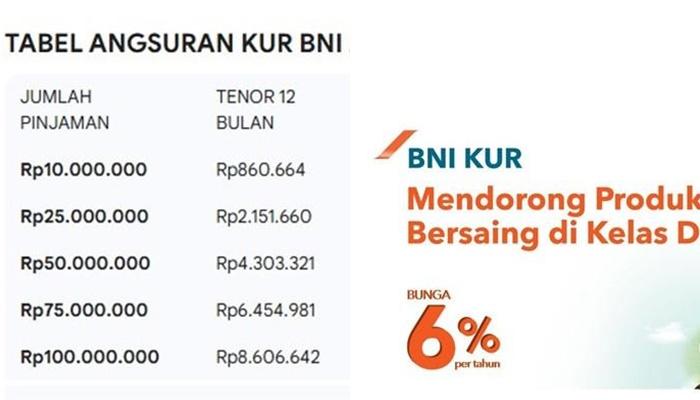 Simulasi Cicilan KUR BNI 2026: Pinjam Rp10 Juta hingga Rp100 Juta, Angsuran Mulai Rp860.664