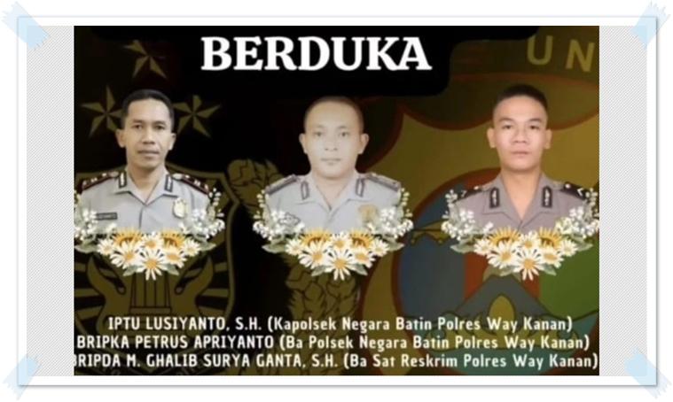 Sosok 3 Polisi yang Gugur Tertembak saat Gerebek Tempat Sabung Ayam di Way Kanan Lampung