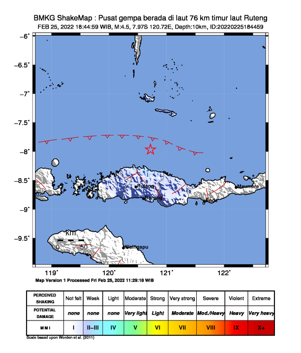 Gempa Tadi Pukul 18.44 WIB Maginitudo 4.5 Jumat 25 Februari 2022, Guncangan di Laut, Ini Lokasinya