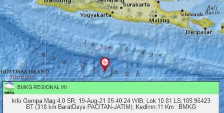 Gempa Terkini Hari Ini Kamis 19 Agustus 2021, Jatim Kembali Diguncang, Berikut Data Magnitudonya