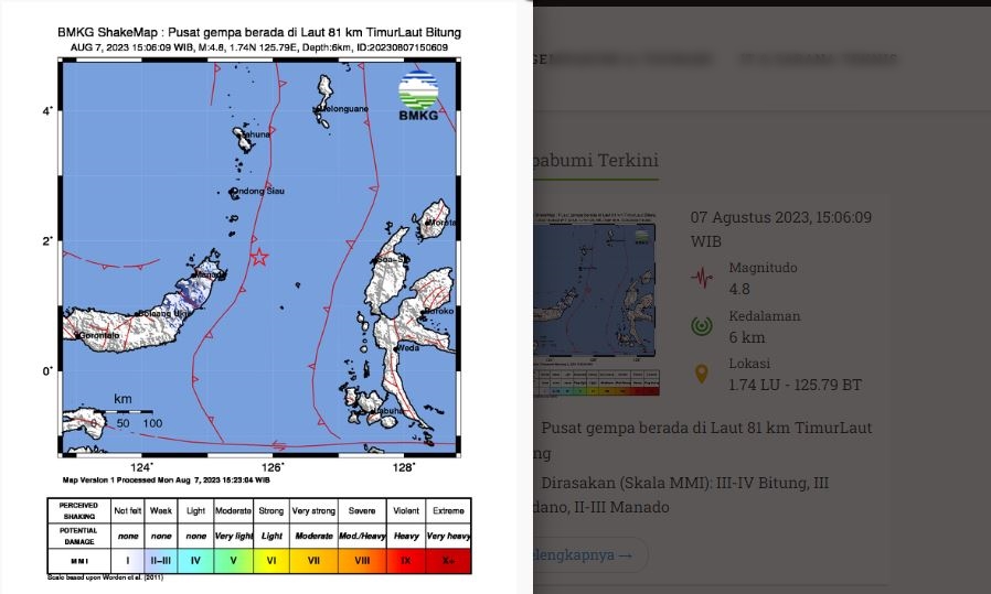 Gempa Bumi di Bitung Sulawesi Utara Magnitudo 4.8, Berikut Penjelasan Stasiun Geofisika Manado