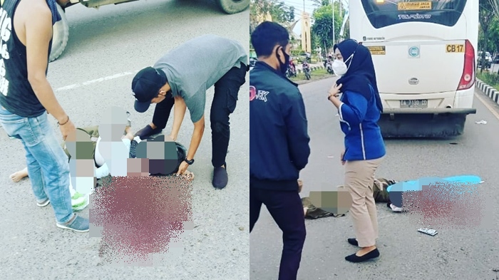 Kecelakaan Maut Tadi Pukul 17.46 Wita, Ibu dan Balita Tewas Mengenaskan, Motor Tabrakan dengan Bus