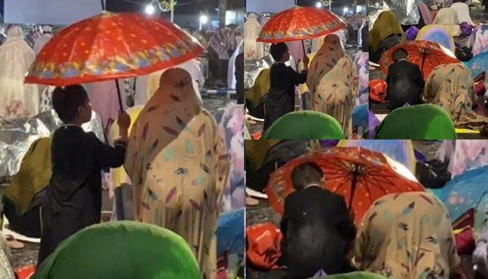Viral Video Seorang Anak Payungi Ibunya yang Sedang Sholat Tarawih, Kini Banjir Doa dari Warganet