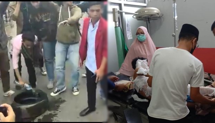 VIDEO Detik-detik Korlap Demo Terbakar Saat Tendang Ban Bekas yang Disiram BBM oleh Rekannya