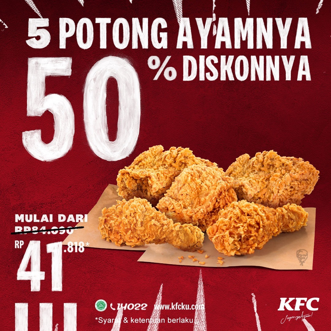 PROMO KFC Terbaru, Potongan 50 Persen, 5 Potong Ayam Cuma Bayar Rp 41.818, Sampai 26 November 2020!