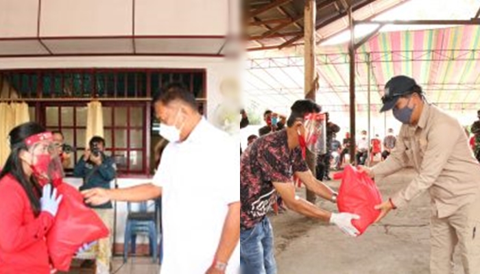 Gubernur Olly dan Wagub Kandouw Bagikan 391 Paket Sembako Untuk Warga di Minahasa