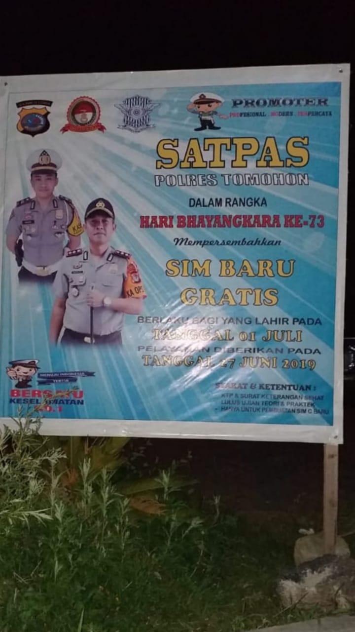 Satpas Polres Tomohon Adakan Program SIM Baru Gratis Dalam Rangka HUT Bhayangkara ke-73