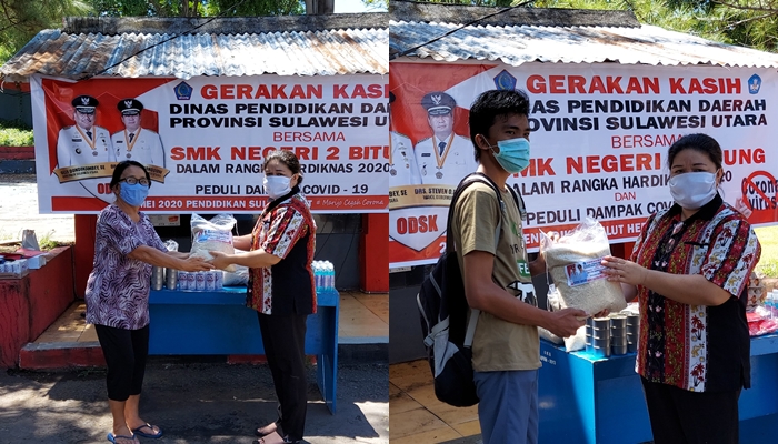 Peringati Hardiknas dan Dampak Covid-19, SMKN 2 Bitung Berbagi Kasih