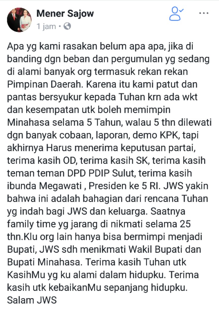 Pilkada Minahasa - JWS Curhat di Status FB