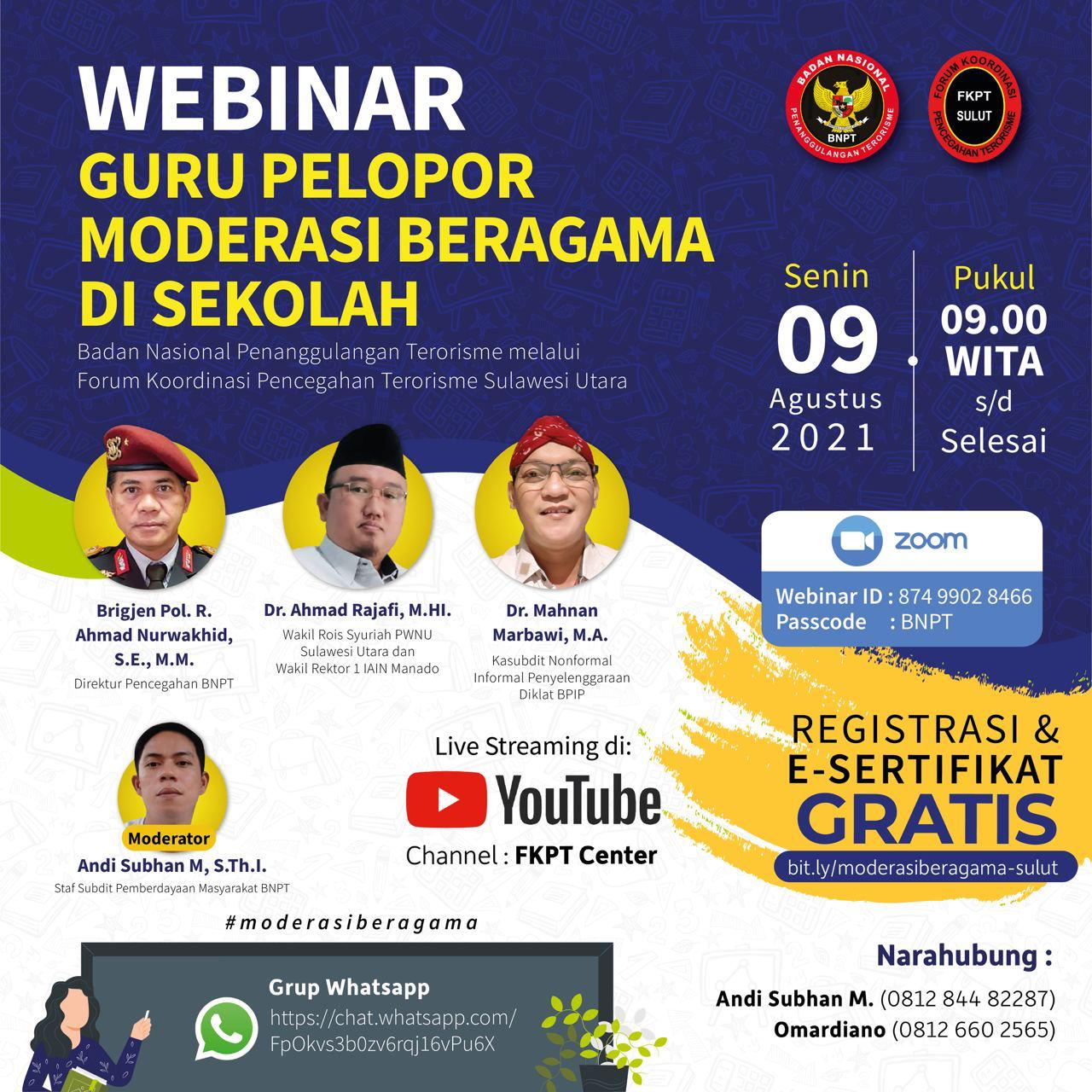 BNPT dan FKPT Sulut Gelar Pembentukan Guru Pelopor Moderasi Beragama di Sekolah