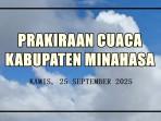 Prakiraan Cuaca Minahasa Sulawesi Utara Kamis 25 September 2025, Tombulu Diprediksi Hujan Ringan
