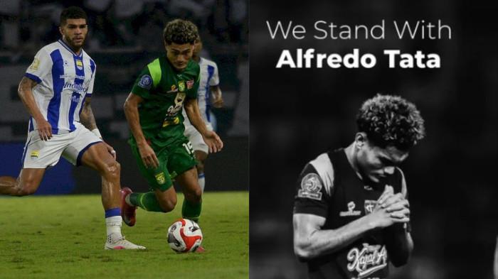 Pemain Persebaya Alfredo Tata (tengah) berusaha menerobos kepungan  pemain Persib Bandung  pada laga yang berlangsung di Stadion Gelora Bung Tomo (GBT) Surabaya, Senin (2/3/2026) malam. Pada akhir pertandingan BRI Super League pekan ke 24 ini tim tuan tamu Persib Bandung berhasil menahan imbang tim tuan rumah Persebaya dengan skor akhir 2-2. (SURYA/HABIBUR ROHMAN)