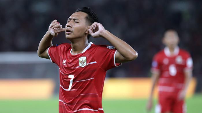 Pesepak bola Timnas Indonesia Beckham Putra melakukan selebrasi usai mencetak gol ke gawang Timnas St Kitts and Nevis pasa laga FIFA Series di Stadion Gelora Bung Karno, Senayan, Jakarta, Jumat (27/3/2026). TRIBUNNEWS/IRWAN RISMAWAN
