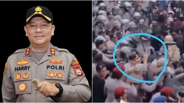 AKBP HARRY AZHAR - (Kiri) potret Kapolres Sinjai AKBP Harry Azhar dan (kanan) Harry terlihat menggunakan tongkat kayu untuk memukul peserta demonstrasi di depan Gedung DPRD Sinjai, Senin, (1/9/2025).