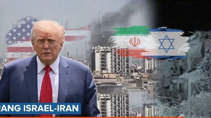 AS SERANG IRAN: Kolase Presiden AS Donald Trump dan konflik Iran vs Israel. Trump mengumumkan pihaknya telah melakukan serangan terhadap 3 fasilitsa nuklir Iran