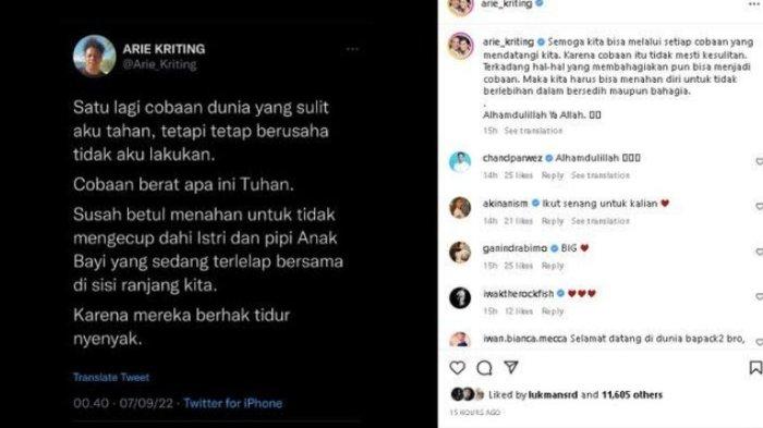 ARIE Kriting Tuliskan Curhatan setelah Sang Buah Hati Lahir, Sebut Cobaan Dunia yang Sangat Sulit