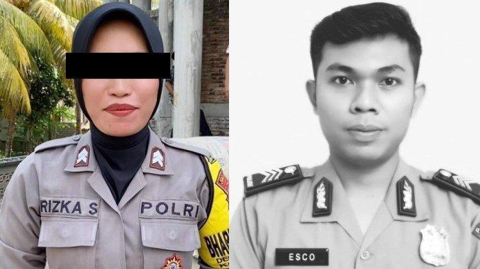 TERSANGKA – Kolase gambar memperlihatkan Brigadir Esco Faska Rely (kanan), yang telah meninggal dunia, bersama sang istri Briptu Rizka Sintiani (kiri), yang kini menjadi tersangka dalam kasus dugaan pembunuhan terhadap suaminya.