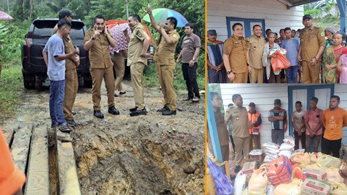 BUPATI Franc Tumanggor Tinjau Jembatan Putus di Dusun Lae Merempat, Sekaligus Serahkan Bantuan