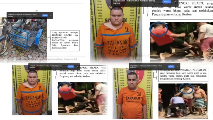 Kapolres Pematangsiantar AKBP Sah Udur Sitinjak menunjukkan barang bukti dari pengungkapan kasus pengeroyokan yang menyebabkan tewasnya Jaka Jannes Malau dalam konferensi pers di Mapolres Pematangsiantar. Polisi menetapkan enam tersangka, yakni Ronaldo Siburian, Roitnandah Panjaitan, Frengki Silaen, Sofian Sihite, Roni Simangunsong, dan Gompuler Simangunsong. Berdasarkan hasil penyidikan, korban diduga menjadi sasaran pengeroyokan secara bersama-sama di kawasan Taman Bunga, Jalan Merdeka, Kota Pematangsiantar, pada 28 Mei 2026. Dua tersangka telah diamankan, sementara empat lainnya masih dalam pencarian polisi.