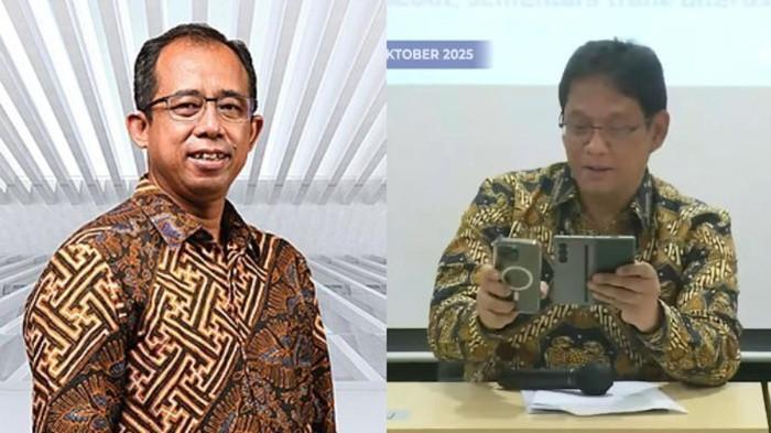 HARTA SEKJEN KEMENKEU - Momen Menkeu Purbaya Yudhi (kanan) sempat minder lihat ponsel Sekjen Kemenkeu Heru Pambudi (kiri). Kini harta kekayaannya pun disorot