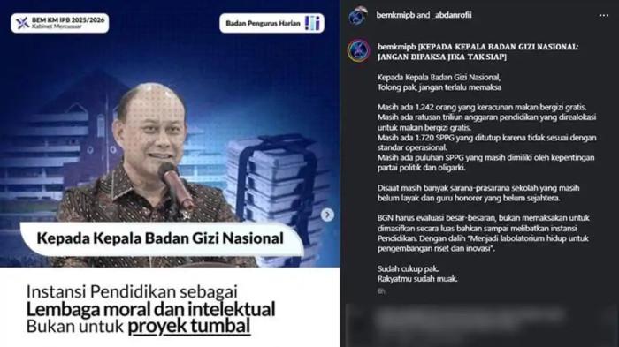 IPB TOLAK MBG: Ketua BEM KM IPB University. Muhammad Abdan Rofi menolak perguruan tinggi dilibatkan dalam pendirian dapur program Makan Bergizi Gratis (MBG).
