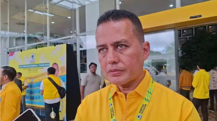 IJECK - Musa Rajekshah alias Ijeck saat ditemui di sela Rapat Pimpinan Nasional (Rapimnas) Partai Golkar, di DPP Partai Golkar, Jakarta Barat, Sabtu (20/12/2025). Ia mengaku kaget sekaligus kecewa saat mengetahui dirinya dicopot dari Ketua Golkar Sumut