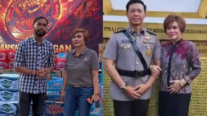 AKSI 21 APRIL - (Kanan) Foto Kombes Pol Ade Yaya Suryana bersama istrinya Irma Suryani dan (Kiri) Irma Suryani saat berada di posko aksi di Samarinda, Jumat (17/4/2026), sebagai pusat koordinasi menjelang unjuk rasa 21 April yang akan digelar di Kantor DPRD Kaltim dan Kantor Gubernur Kaltim.