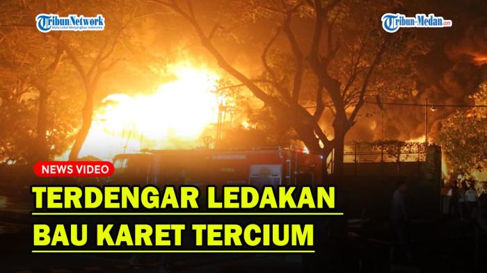 Pabrik sendal di Jalan Yos Sudarso Kota Medan terbakar, terdengar suara ledakan berkali-kali pada Selasa (27/1/20026) malam.