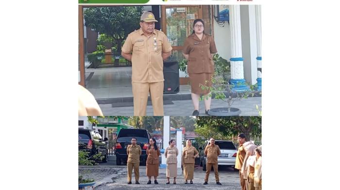 MUNDUR : Kepala Dinas Ketahanan Pangan Kabupaten Deli Serdang, Rahman Saleh Dongoran saat memimpin apel di dinasnya beberapa waktu lalu. Saat ini dirinya pun mengajukan pengunduran diri. (Foto : Ist). 