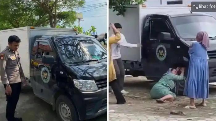 TABRAK BALITA - Mobil pengangkut MBG yang diduga melindas balita 3 tahun saat diamankan di Polsek Krangkeng, Kabupaten Indramayu, Jumat (10/4/2026).