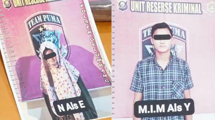 DIAMANKAN - Pelaku E dan Y Saat Diamankan Polisi. Palahiyah, nenek dibunuh anak dan cucu merupakan warga Lingkungan I RT 05 RW 01, Kelurahan Gelumbang, Kecamatan Gelumbang, Kabupaten Muara Enim.
