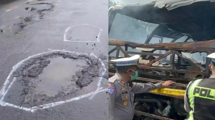 PENAMPAKAN Lubang Jalan yang Disebut Sebabkan Kecelakaan Bus ALS, Polisi: Banyak, Tapi Tidak Dalam