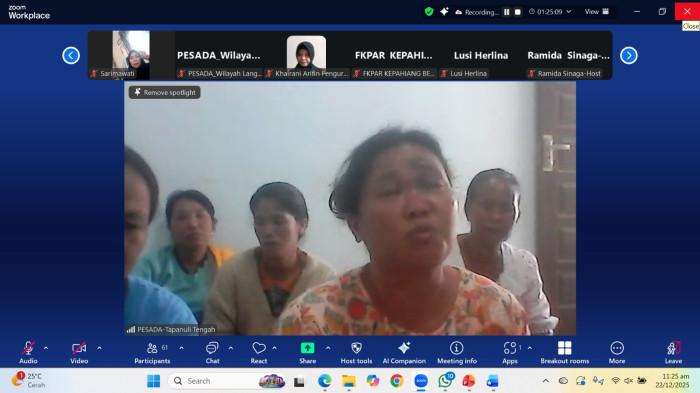 KORBAN BENCANA - Seorang korban bencana di Tapanuli Tengah, Sumatra Utara yang merupakan dampingan anggota Konsorsium PERMAMPU saat memberikan kesaksian pada perayaan Hari Gerakan Perempuan yang diselenggarakan Konsorsium PERMAMPU secara hybrid tanggal 22 Desember 2025 lalu.