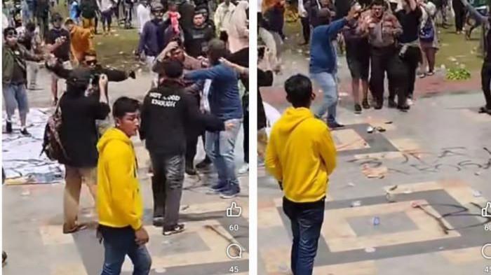 POLISI DIKEROYOK PENDEMO - Dalam sebuah video yang diunggah oleh akun Facebook Informasi Seputar Jaken, terlihat seorang anggota polisi dikeroyok oleh sejumlah peserta aksi. Dalam rekaman tersebut, polisi tersebut tampak dipukul dan dilempari air serta botol plastik oleh beberapa oknum demonstran