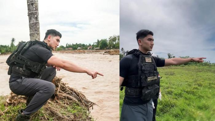POSE VERRELL BRAMASTA - Kolase foto Verrell Bramasta ketika mengunjungi lokasi banjir di Sumatera. Verrell beberapa kali terlihat menunjuk ke arah sesuatu