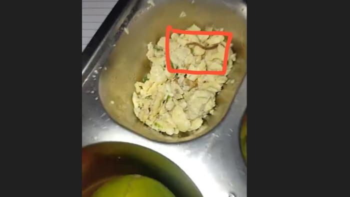 Penampakan seekor cacing di menu Makan Bergizi Gratis (MBG) di SMA Negeri 6 Medan. Kepala BGN Sumut sedang menuju ke sekolah, Jumat (14/12/2025).