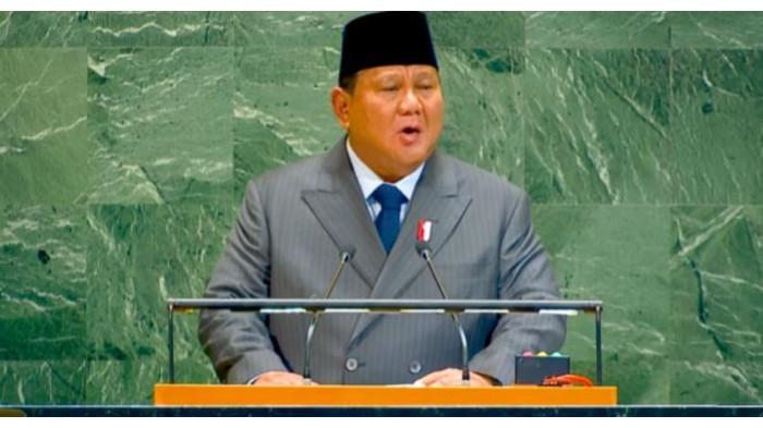 PIDATO PRABOWO SOAL PALESTINA - Presiden Prabowo Subianto saat berpidato dalam Konferensi Tingkat Tinggi (KTT) Perserikatan Bangsa-Bangsa (PBB) di New York, AS, Selasa (22/9/2025) pagi waktu setempat atau Senin (21/9/2025) malam waktu Indonesia.